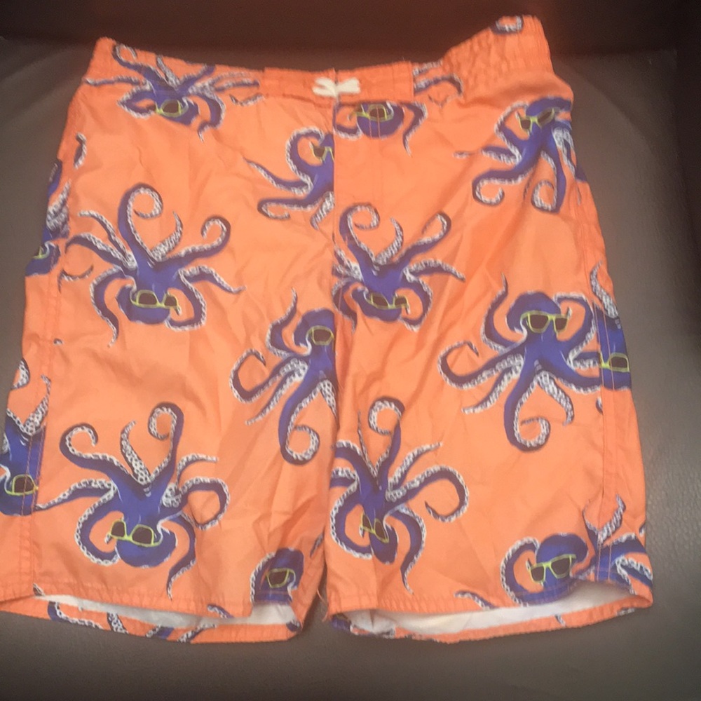 Orange Swim Shorts with Octopus Print
